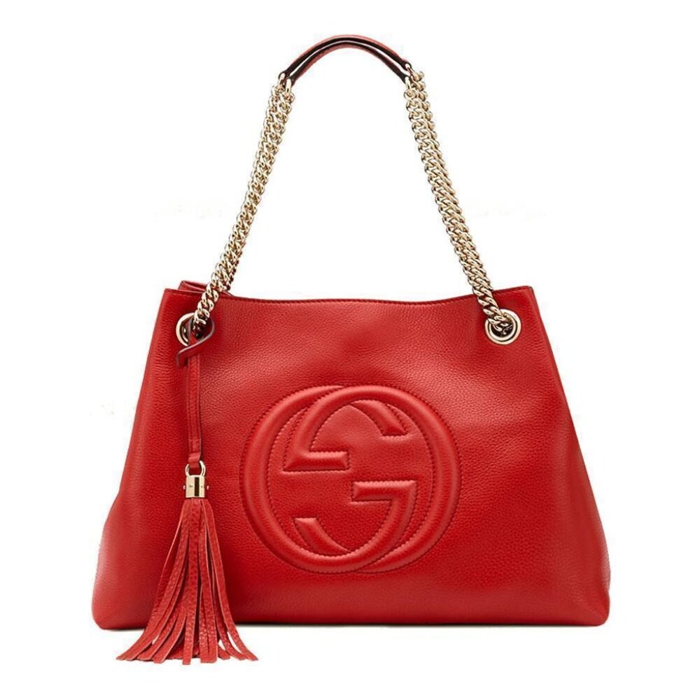 Gucci Red Cellarius GG Logo Leather Chain Tote Bag